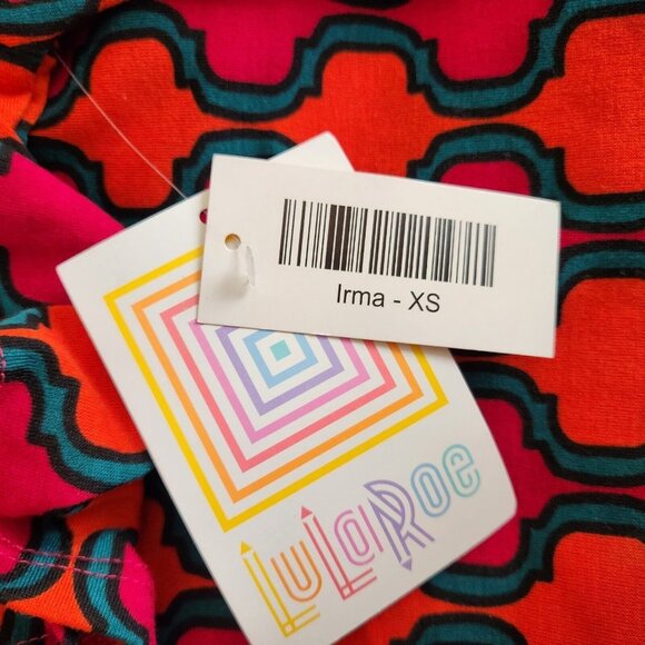 LuLaRoe Irma Short‎ Sleeve High Low Hem Tunic Top XS NWT Geometric Multi-Color - Picture 5 of 13